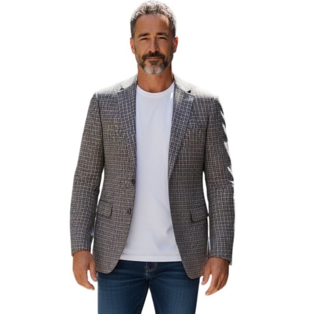 Jack Victor Elite Brown Gray Check Wool Sport Coat Blazer 42R Quiet Luxury